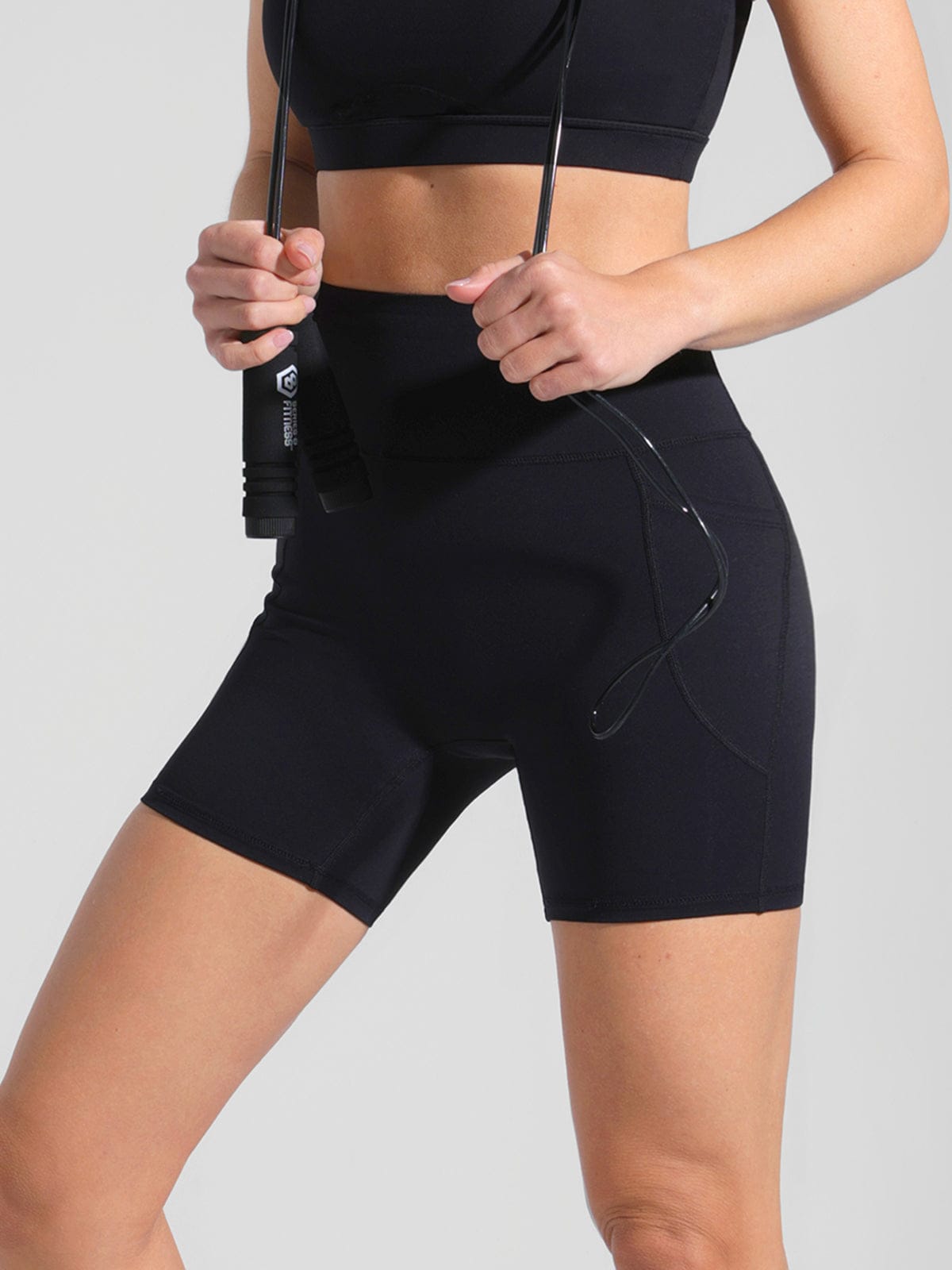 Vractive Standard Black solid high-quality biker shorts front view