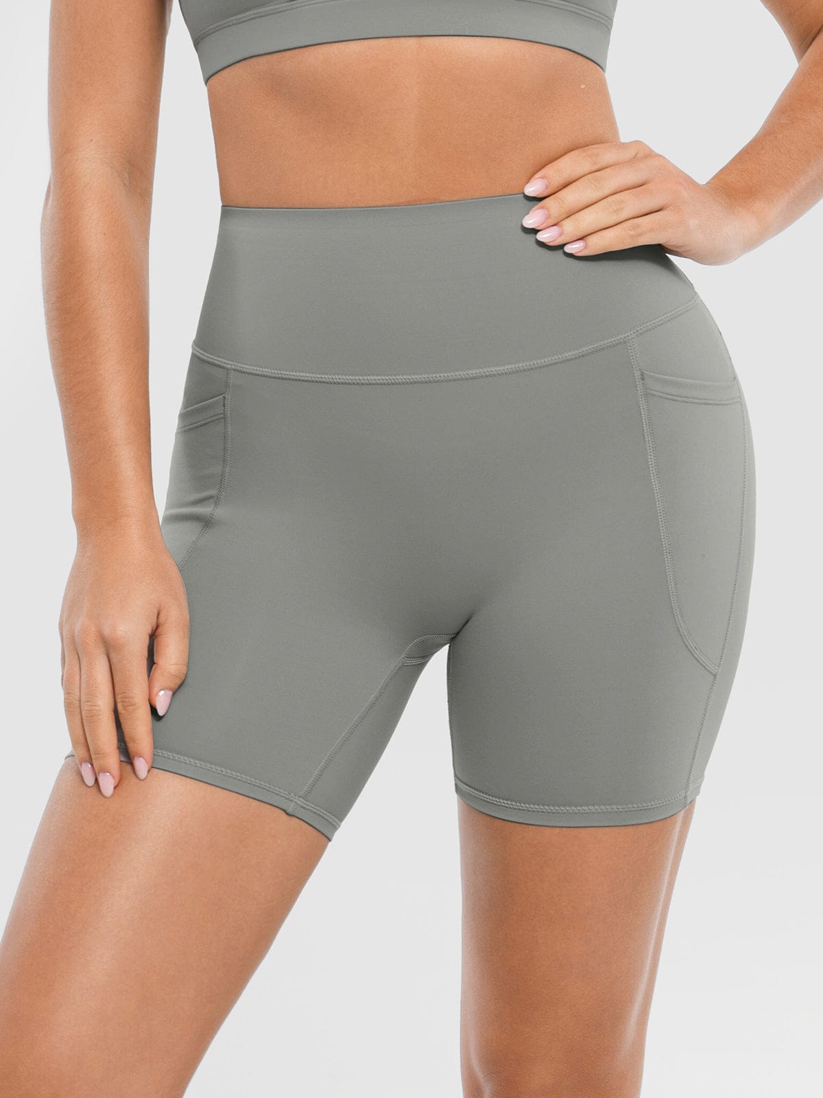 Vractive Neutral Gray breathable multi-sport biker shorts front view