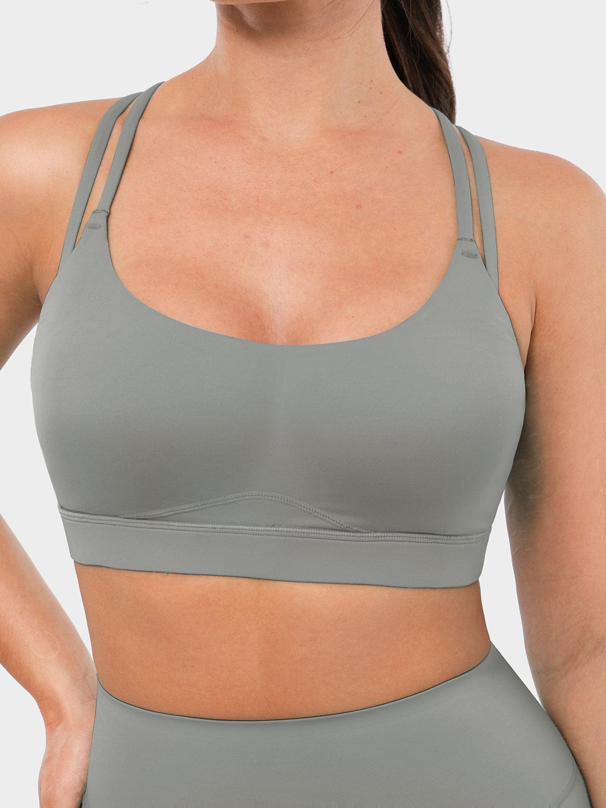 Neutral Gray breathable sports bra by Vractive Wholesale front perspective