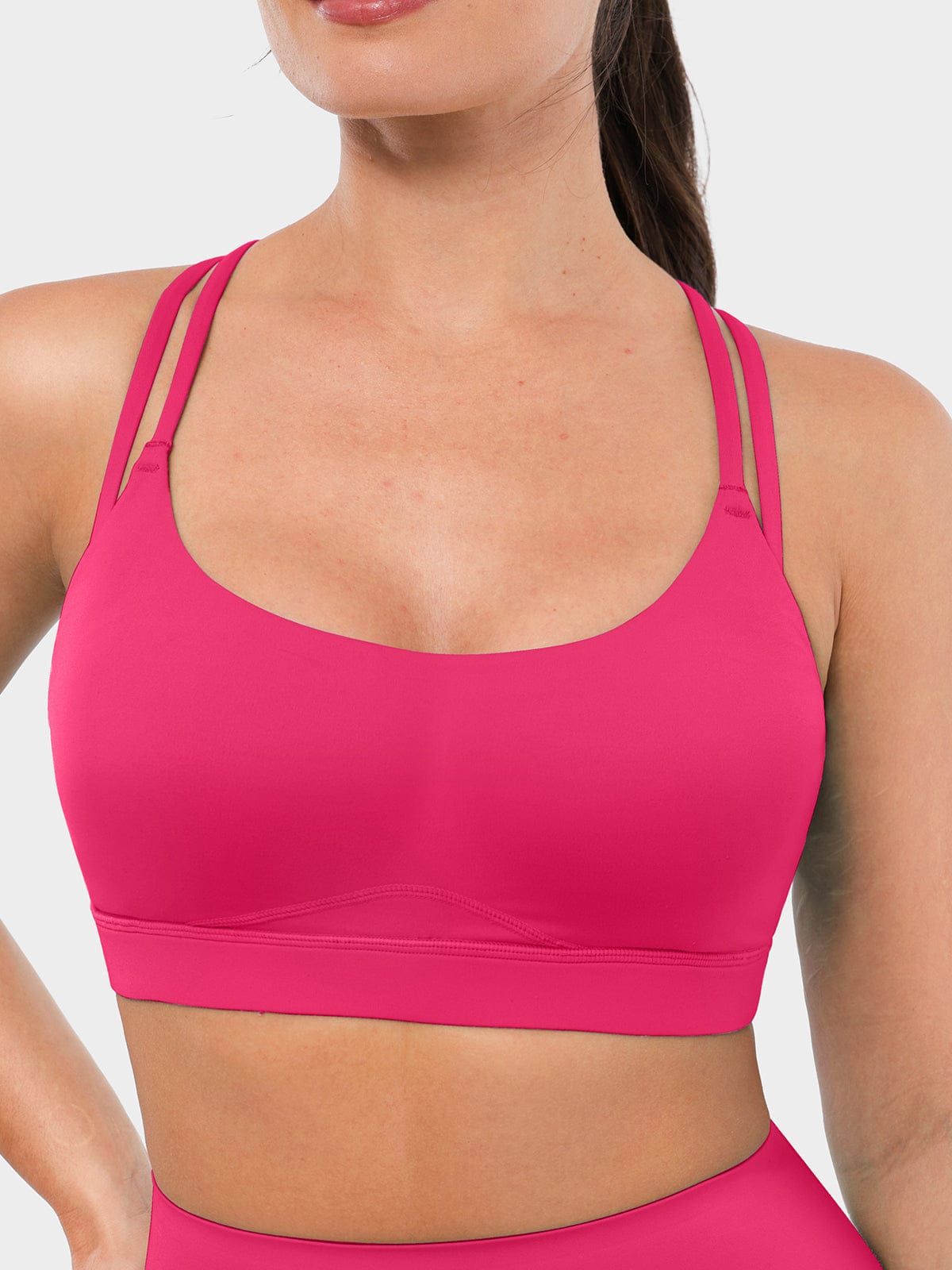 Raspberry Red medium support lightweight sports bra by Vractive front view