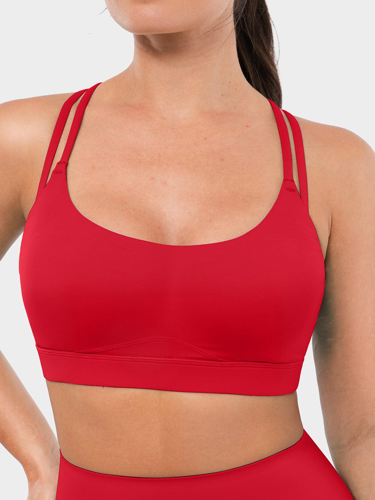 Vractive vibrant Chili Red lightweight sports bra front view