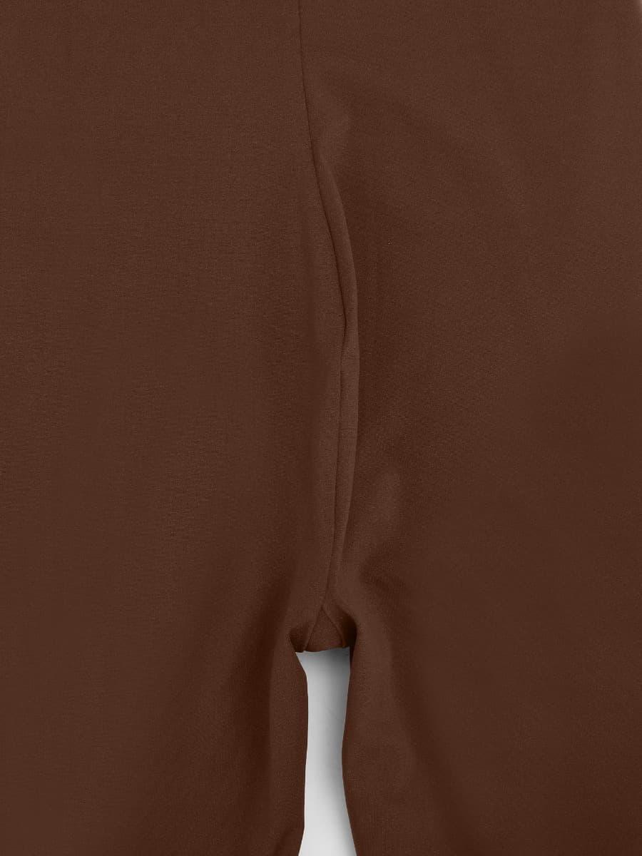 Crotch detail of brown Vractive one piece halter jumpsuit, shapewear for thigh slimming
