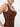 Square neck detail of brown Vractive seamless one piece sport jumpsuit, seamless activewear
