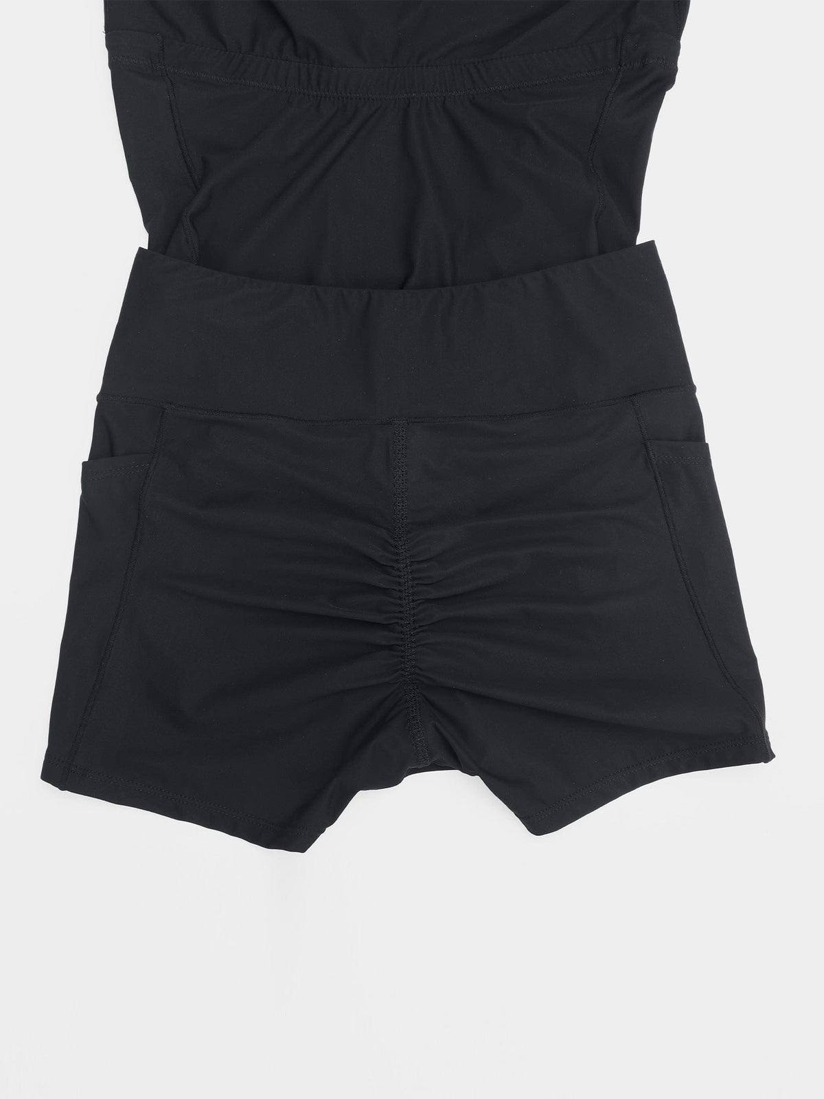 Waist ruched detail of black Vractive shapewear tennis dress, 2 in 1 sports dress
