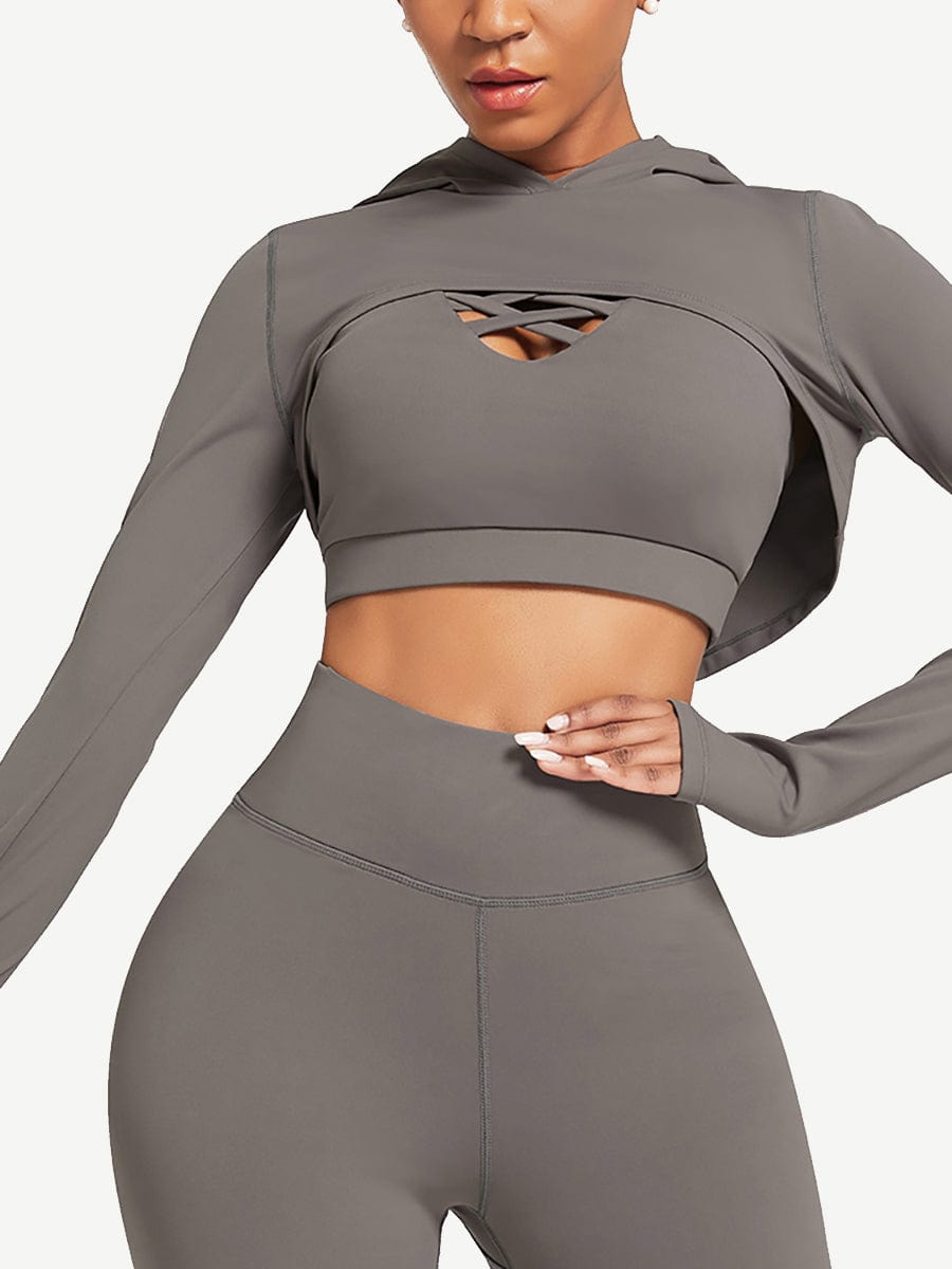 Wholesale Hooded Neck Detachable Cups Crop Top For Runner