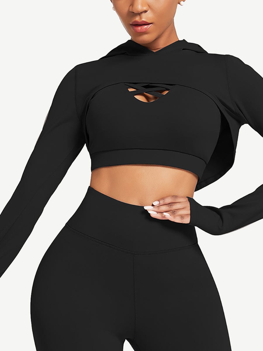 Wholesale Hooded Neck Detachable Cups Crop Top For Runner