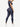 Side back view of dark blue Vractive short sleeves high waist yoga suit, moisture wicking fitness set
