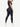 Side back view of dark blue Vractive short sleeves high waist yoga suit, moisture wicking fitness set

