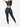 Side view of dark blue Vractive short sleeves high waist yoga suit, moisture wicking fitness set
