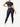 Side view of dark blue Vractive short sleeves high waist yoga suit, moisture wicking fitness set
