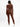 Back view of brown Vractive seamless square neck jumpsuit, long sleeve with thumb holes

